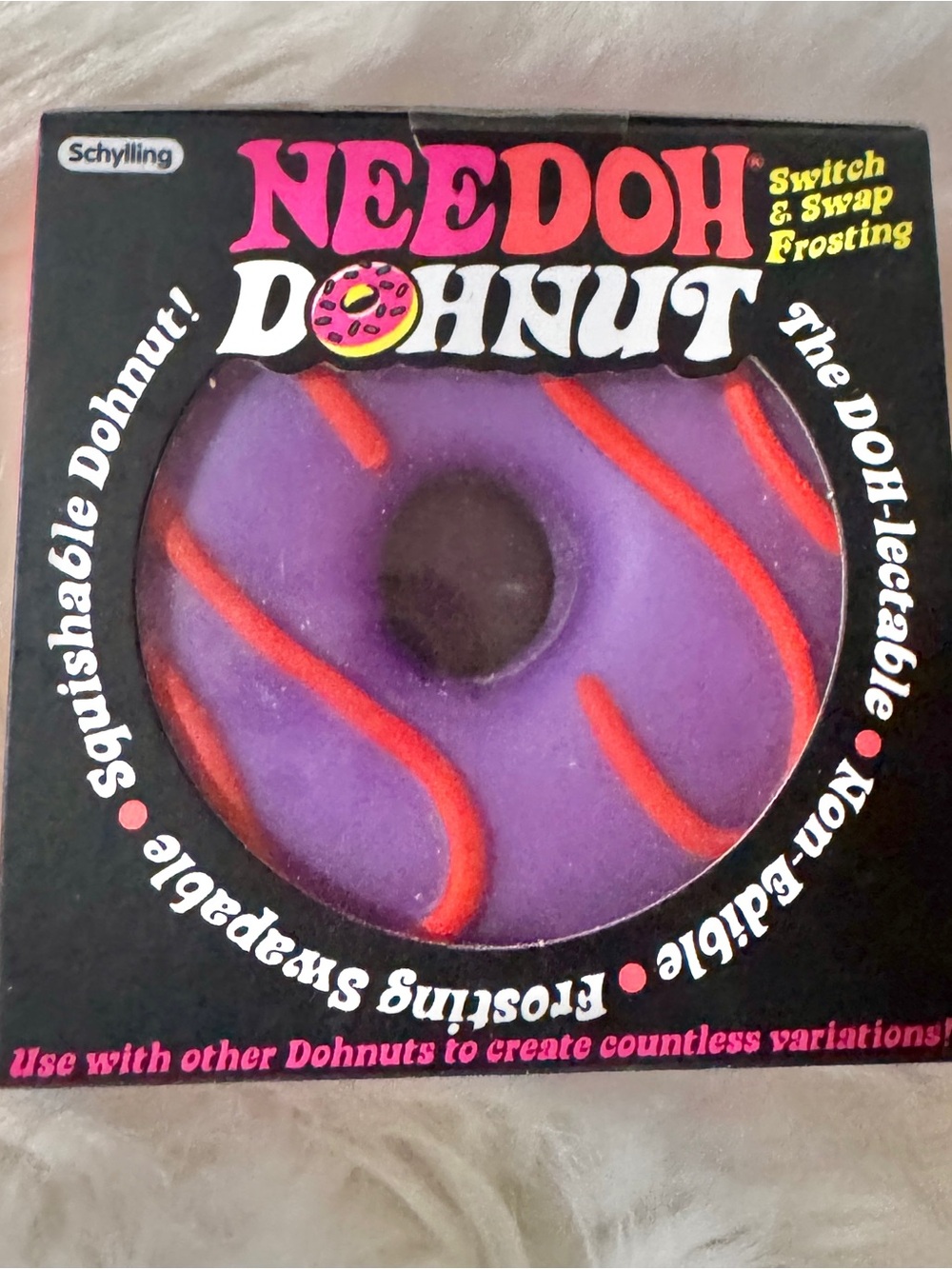 Schylling NeeDoh Donut Purple Squishy Switch & Swap Frosting NEW IN BOX